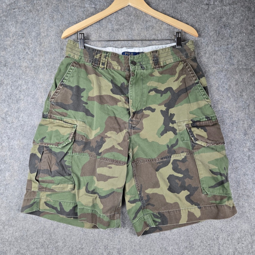 Polo Ralph Lauren Cargo Shorts Mens 34 Green Camo Woodland Relaxed Fit Utility